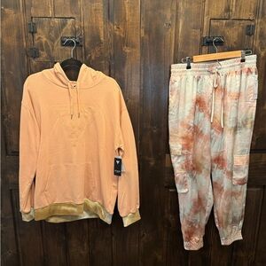 Guess cargo silky pants and hoodie sweatshirt